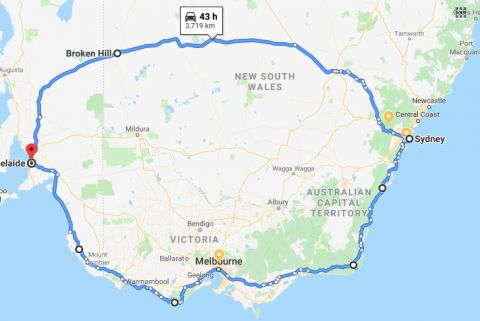 adelaide to Sydney to Adelaide loop