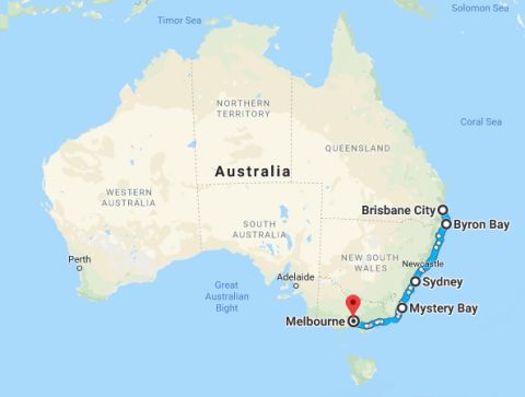 melbourne to brisbane map