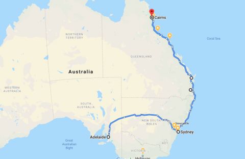 Adelaide to Sydney to Cairns drive